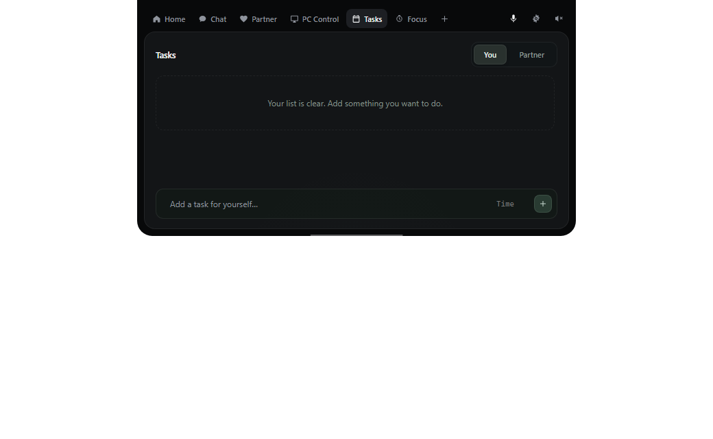 Baymax Tasks view, showing an empty task list and an add-task input.